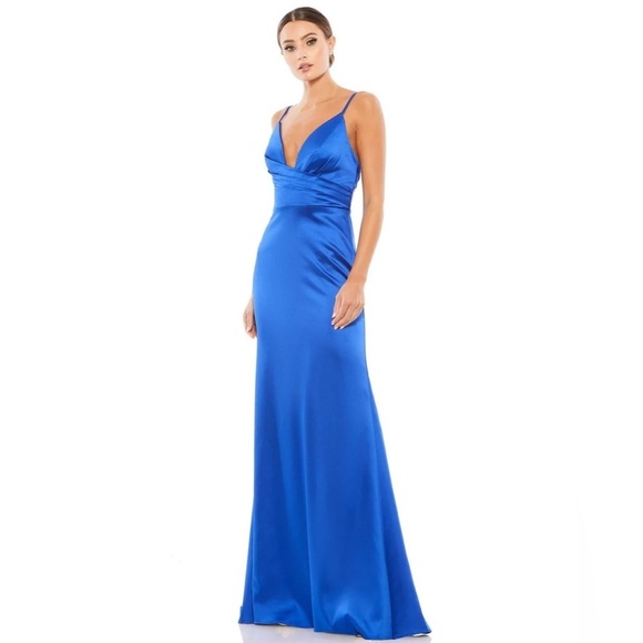 IEENA FOR MAC DUGGAL 26264 NWT Royal Plunging Faux Wrap Sleeveless Evening Gown - Picture 1 of 9
